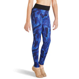 KAIA BY BLOCH CONTRASTING BLUE PRINT LEGGING BLACK WAISTBAND. KA006T. TONBRIDGE DANCEWEAR