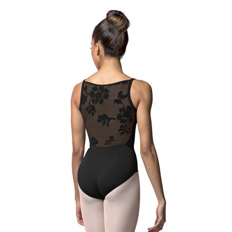 Mirella Flock Pintuck Mesh Camisole Leotard